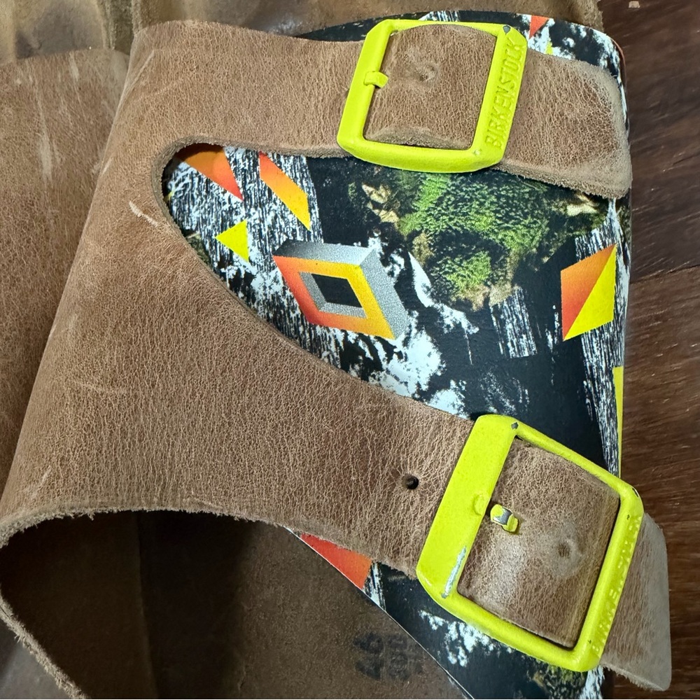 Birkenstock Zürich Brown Leather Sandals with Yellow Buckles Unisex EU46/USM12 - Picture 11 of 13